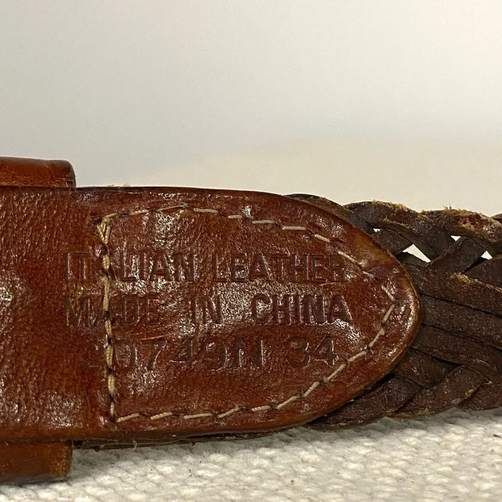 Vtg Italian Leather Braided Woven Western Belt Brown Womens size Small